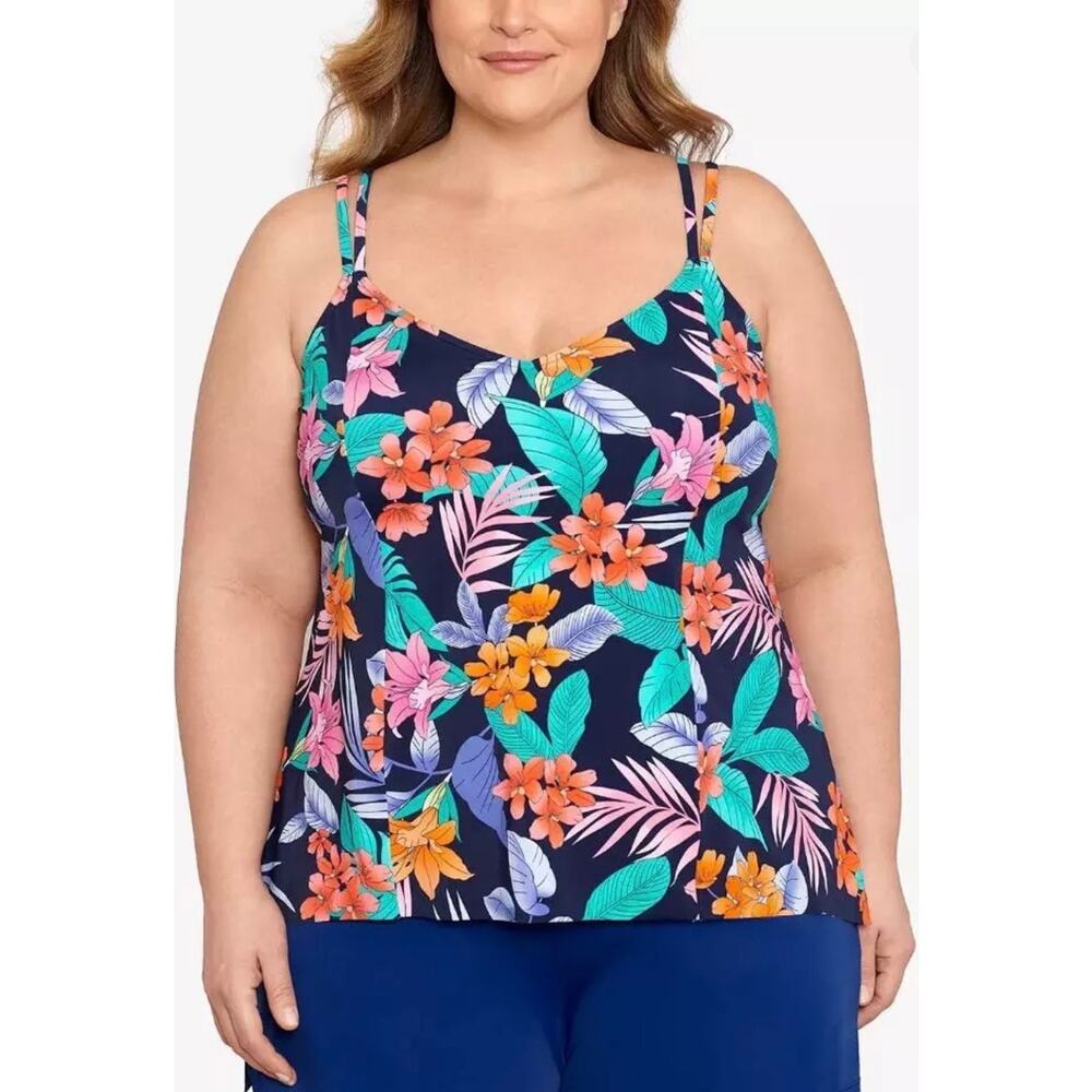 Swim Solutions Navy Floral Tankini Top 10 NWT
